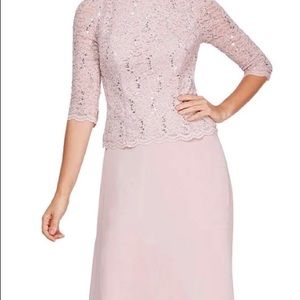 Alex Evenings
3/4 Sleeve Sequined Lace Round Neck  Chiffon Skirted Gown Size 10
